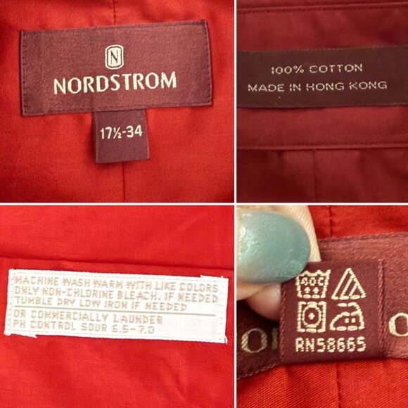 Nordstrom Mens Red Button Up Shirt Size XL Long Sleeve Cotton Vintage - Picture 3 of 9